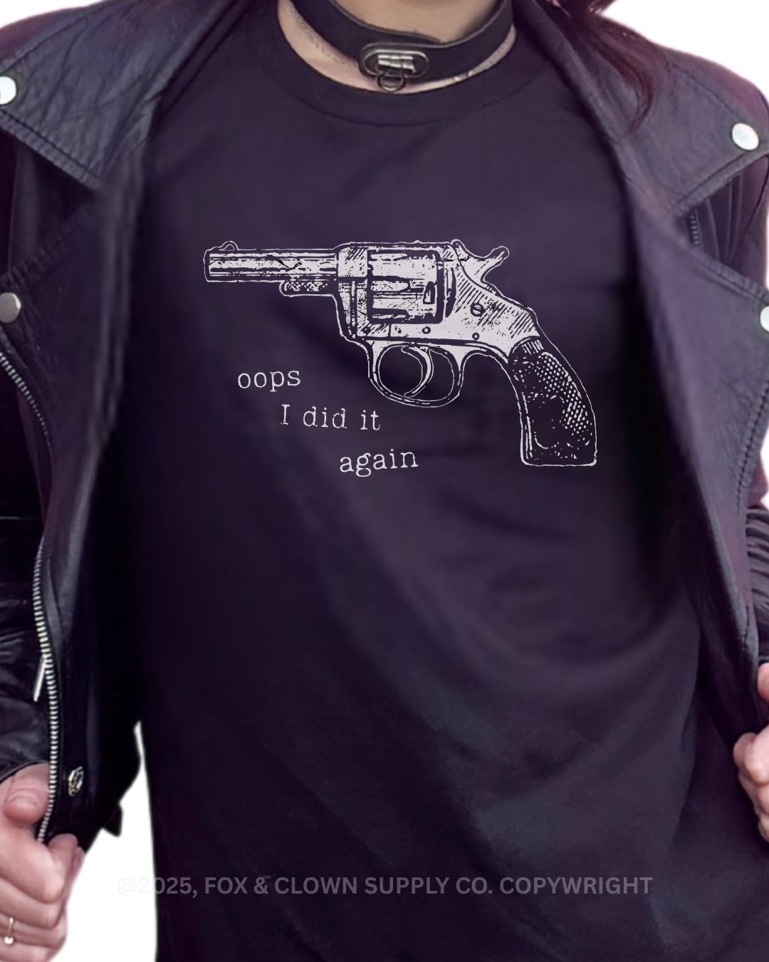 funny fox and clown shirt featuring a western pistol and the words oops I did it again