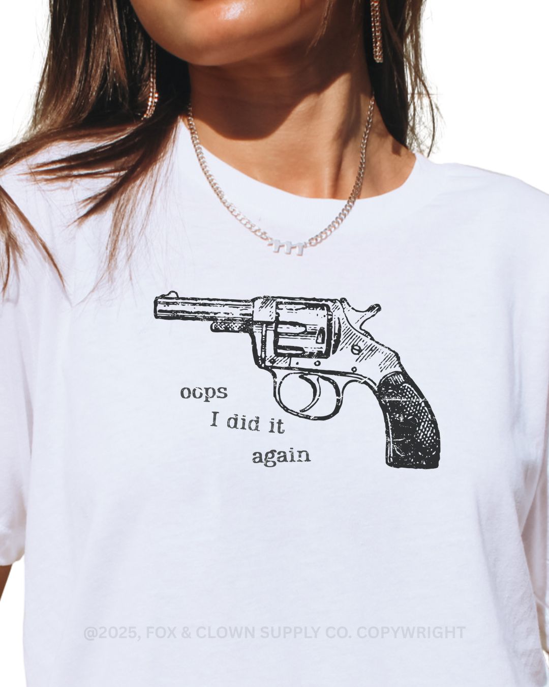 funny fox and clown shirt featuring a western pistol and the words oops I did it again