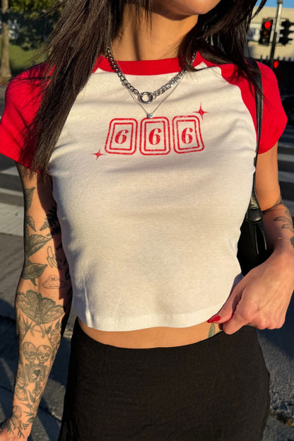Lucky 666 Vintage Style Raglan Crop Top