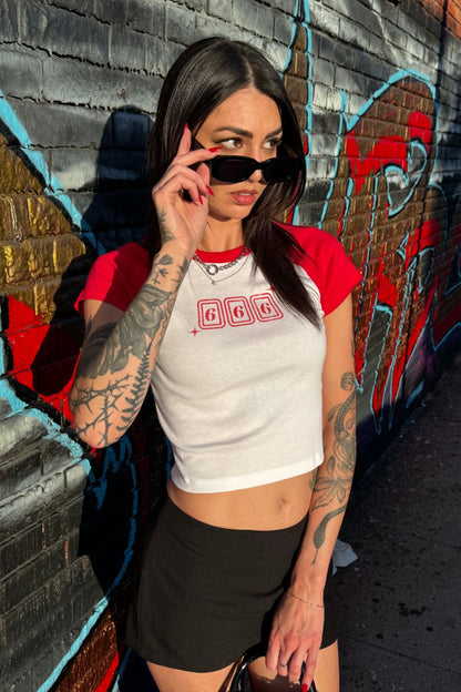 Lucky 666 Vintage Style Raglan Crop Top