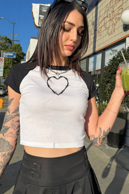Barbed Wire Heart Raglan Cropped Baby Tee