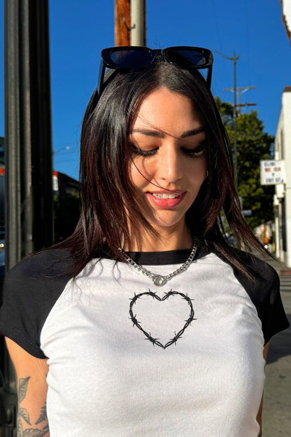 Barbed Wire Heart Raglan Cropped Baby Tee