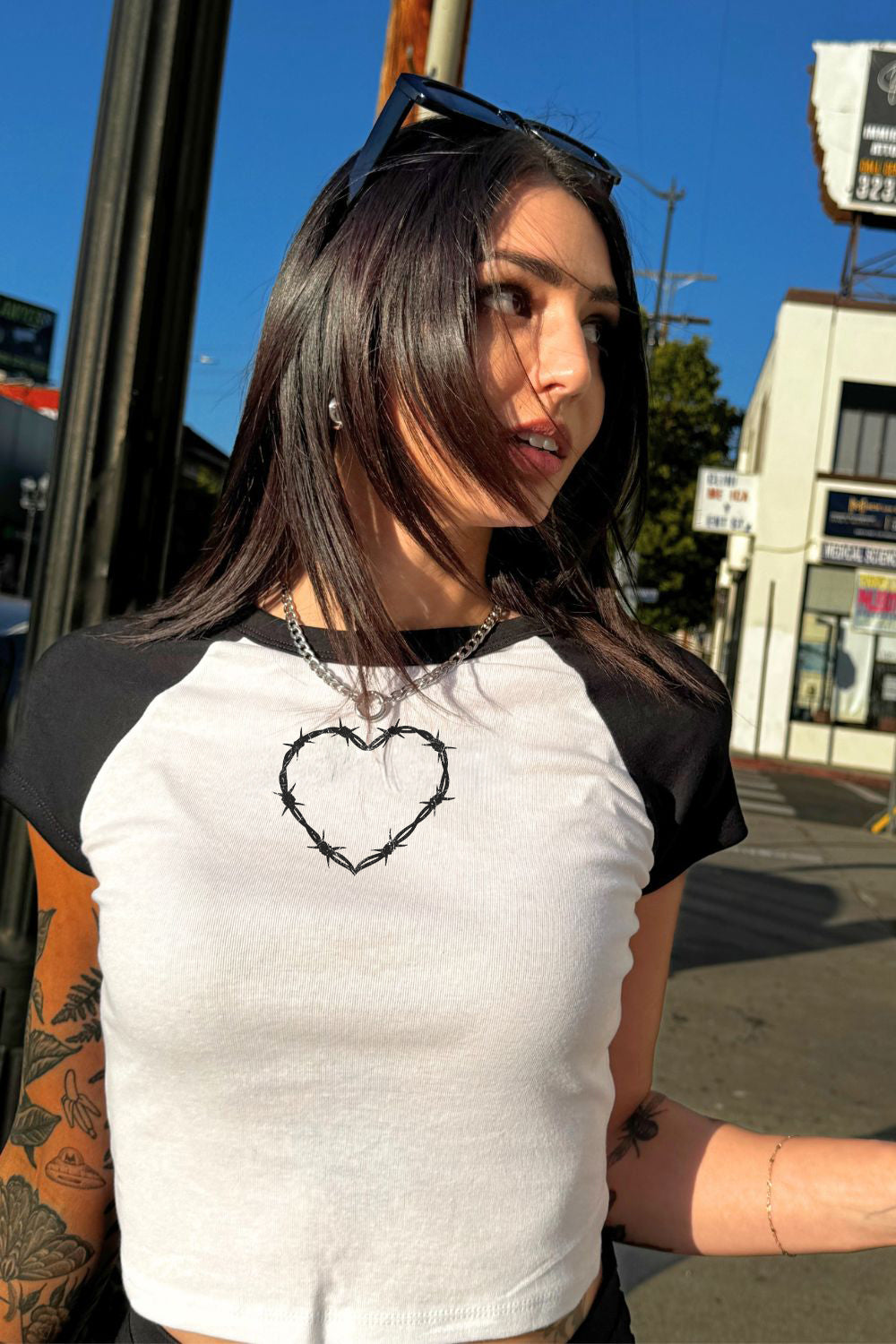 Barbed Wire Heart Raglan Cropped Baby Tee