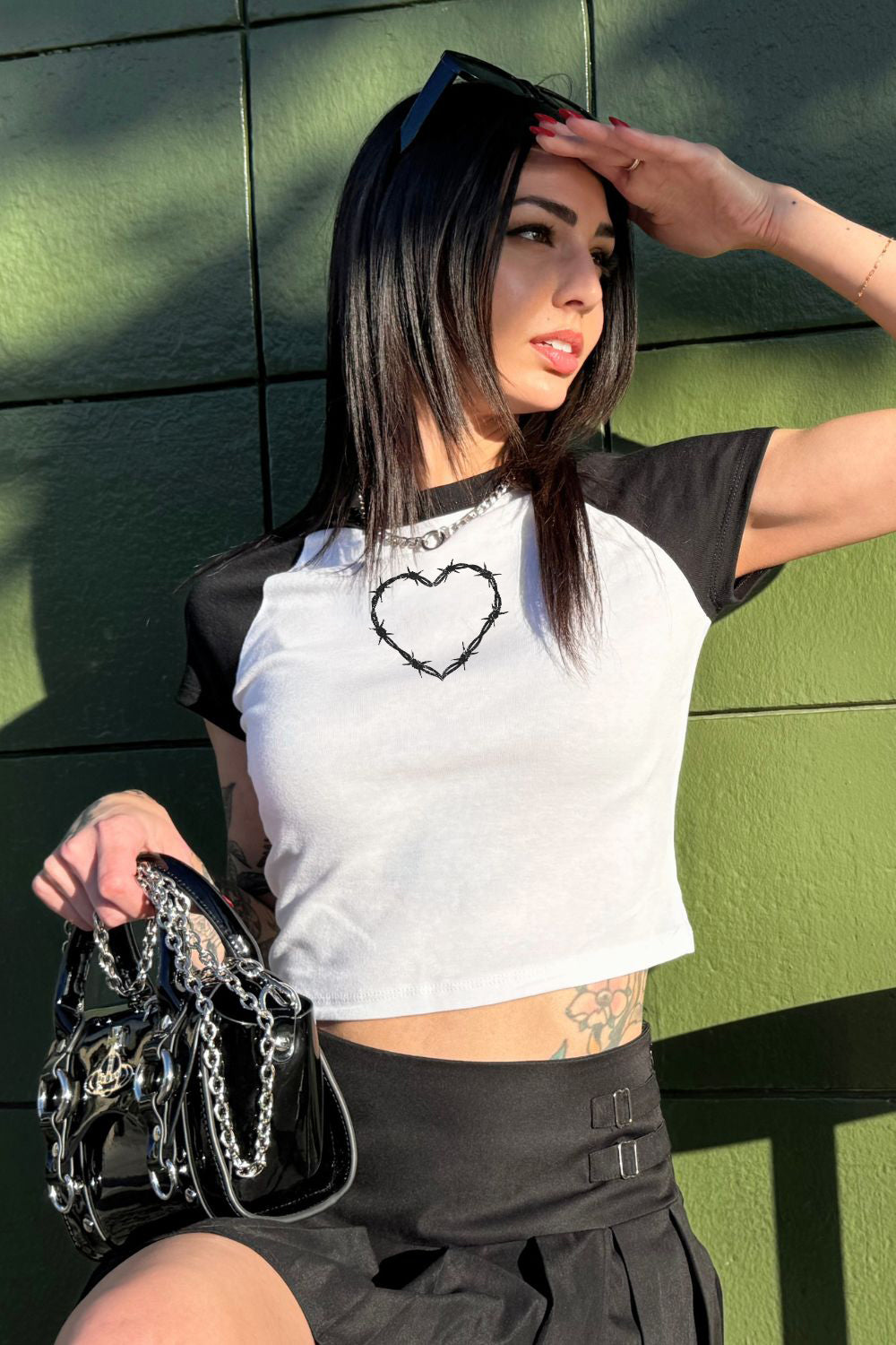 Barbed Wire Heart Raglan Cropped Baby Tee