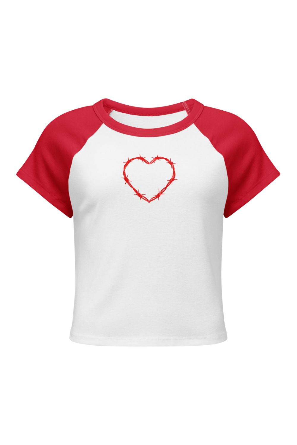Red Barbed Wire Heart Raglan Cropped Baby Tee