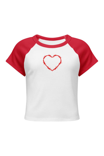 Red Barbed Wire Heart Raglan Cropped Baby Tee