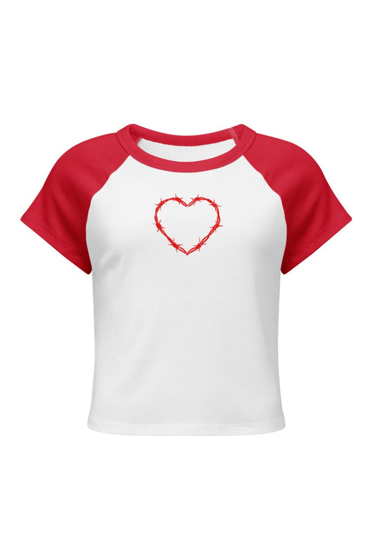 Red Barbed Wire Heart Raglan Cropped Baby Tee