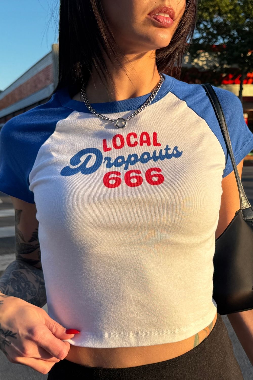 Local Dropouts 666 Baseball Crop Tee