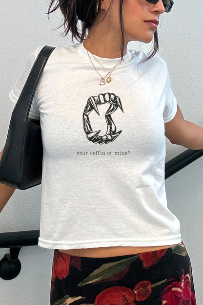 Your Coffin Or Mine Baby Tee | Goth Crop Top