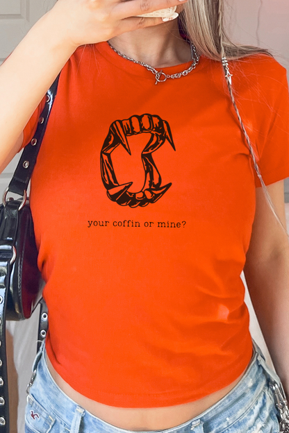 Your Coffin Or Mine Baby Tee | Goth Crop Top